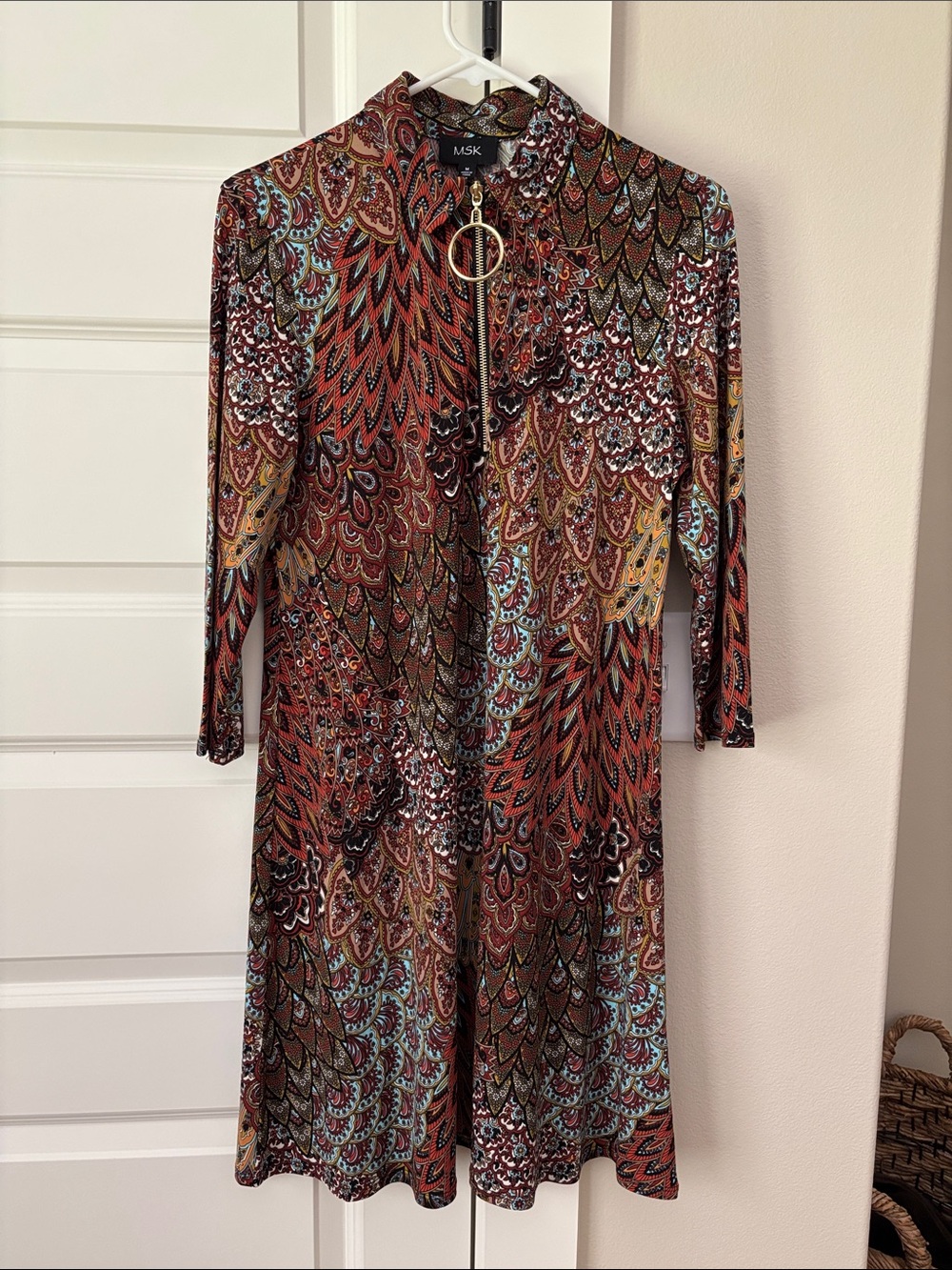MSK Women’s Multicolor Paisley 1/4 Zip-Front Dress
